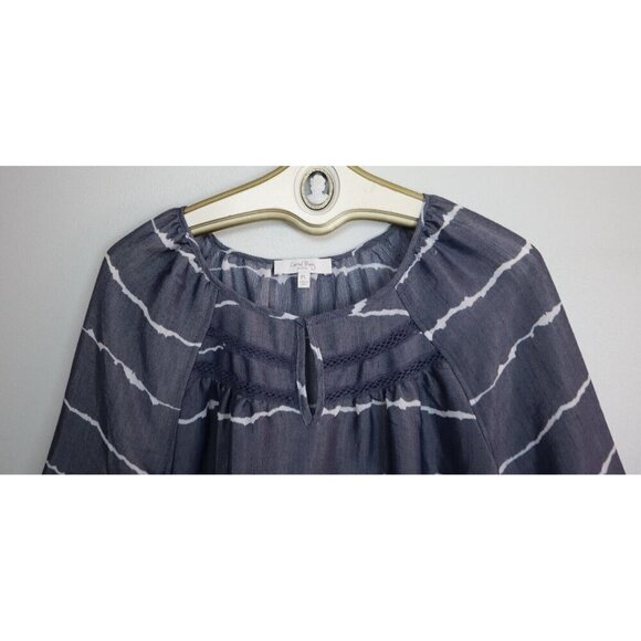 WOMEN'S BLUE & WHITE STRIPED PEASANT TOP - CORAL BAY - SIZE PL - Picture 3 of 5